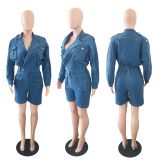 Loose Washed Jeans Casual Denim Jumpsuit