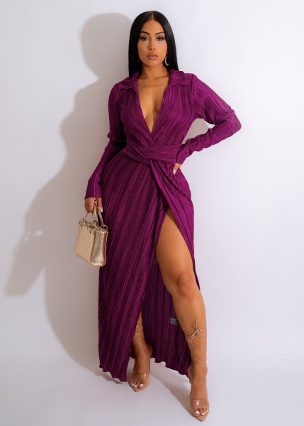 Crease Split Long Sleeve Dress