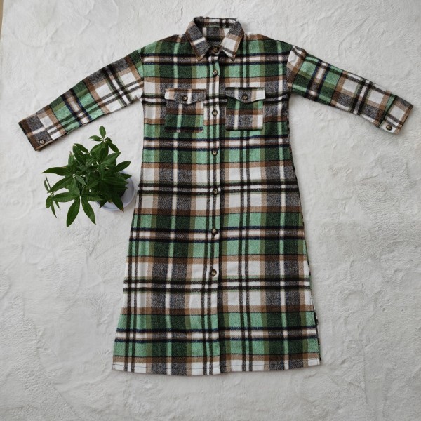 Plaid wool nickel coat autumn and winter lapel long casual coat for women