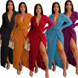 Crease Split Long Sleeve Dress