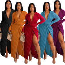 Crease Split Long Sleeve Dress