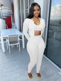 Solid color hand knitted sweater three piece cardigan set
