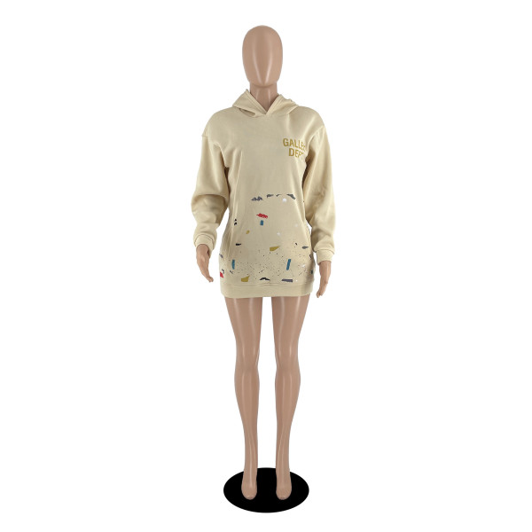 Trendy long sleeve hooded printed pocket sweater
