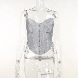 Shiny Side Strap Bra Tunic Top Autumn New Sexy Slim Tank Top