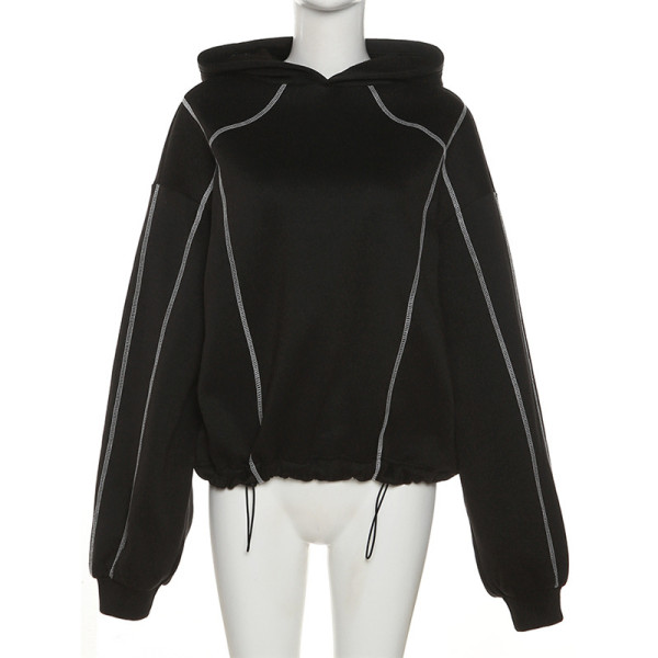 Women's new casual sports embroidery loose short hooded sweater