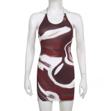 Hip wrap dress sexy backless halter print suspender skirt short