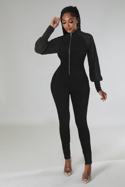 Autumn and winter sexy women's tight shiny nightclub jumpsuit