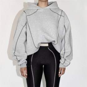 Women's new casual sports embroidery loose short hooded sweater