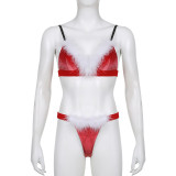 Two piece velvet wool splicing underwear set sexy swimsuit