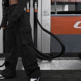 Denim overalls Hip hop style waist frill low waist multi pocket trousers