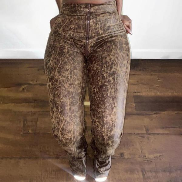 Vintage high waist zipper washed trousers Slim straight casual pants