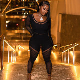 Sexy Mesh Perspective Hollow High Waist Pants Short Bodysuit