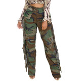 Camo personality tassel pocket casual pants