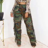Camo personality tassel pocket casual pants