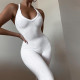 Solid low cut suspender high waist tight hip lifting casual sports jumpsuit