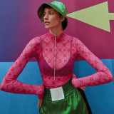 Sexy gauze perspective thin half high collar long sleeve base coat