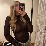 Sexy gauze perspective thin half high collar long sleeve base coat