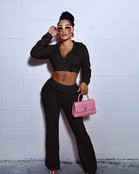 Solid fashion casual sports suit two-piece