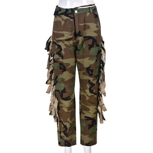 Camo personality tassel pocket casual pants