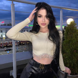 Sexy slim fitting open navel diamond top