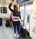 Fashion casual color contrast long sleeve trousers two-piece suit