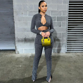 Open navel hollow trousers professional suit