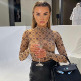 Sexy gauze perspective thin half high collar long sleeve base coat