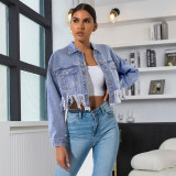 Loose casual small tassel denim coat