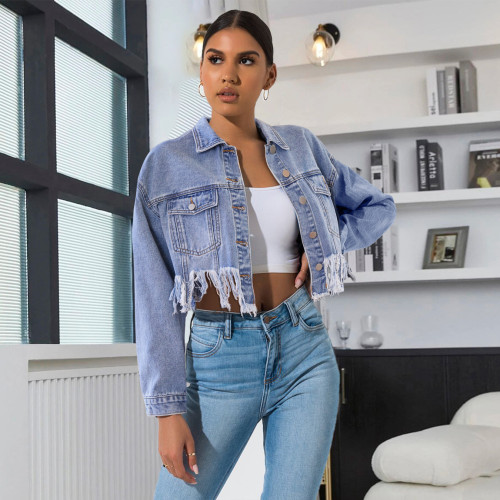 Loose casual small tassel denim coat