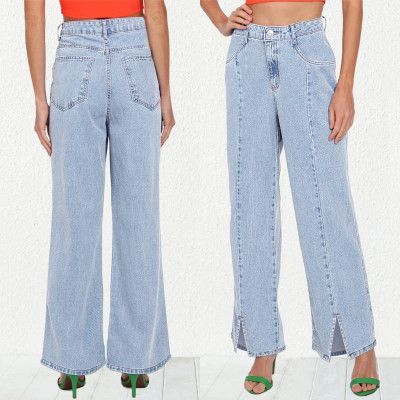 Slim Slim Slit Leg Women's Denim Straight Leg Pants