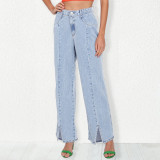 Slim Slim Slit Leg Women's Denim Straight Leg Pants