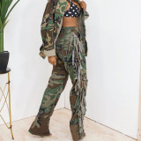 Camo personality tassel pocket casual pants