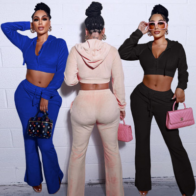 Solid fashion casual sports suit two-piece
