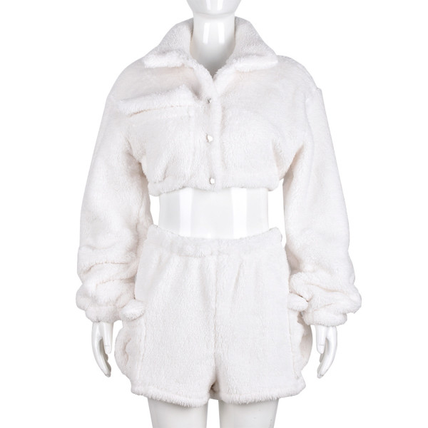 Hairy thickened open navel hollow insulation fashion short two-piece suit