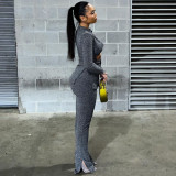 Open navel hollow trousers professional suit