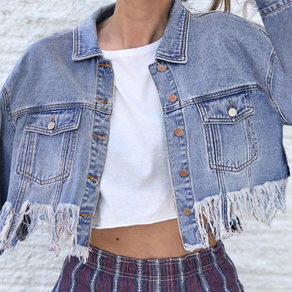 Loose casual small tassel denim coat