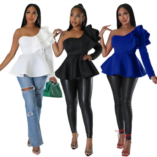 Sexy pullover off collar slim ruffle dress