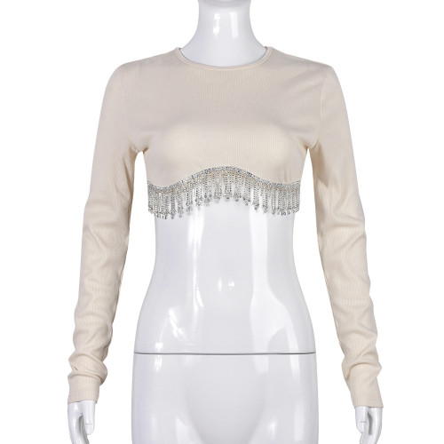 Sexy slim fitting open navel diamond top