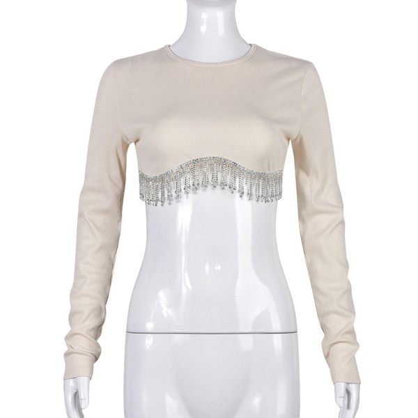 Sexy slim fitting open navel diamond top
