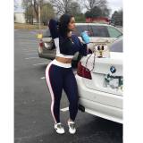 Fashion casual color contrast long sleeve trousers two-piece suit