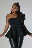 Sexy pullover off collar slim ruffle dress
