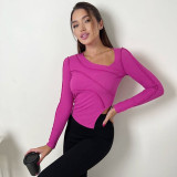 Pit stripe solid diagonal collar long sleeve slim irregular blouse