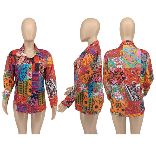 Women's fashion casual printed long sleeved shirt