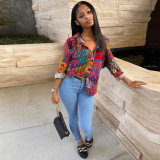 Women's fashion casual printed long sleeved shirt