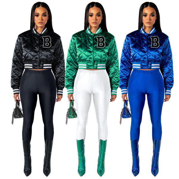 Reflective letter diamond checked cotton jacket baseball jacket top