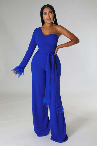 Autumn Off Shoulder Feather Long Sleeve Solid Slim Bodysuit Dress