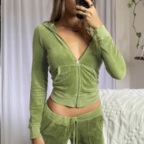 Solid velvet slim sports zipper hooded long sleeve coat Solid velvet slim sports zipper hooded long sleeve coat