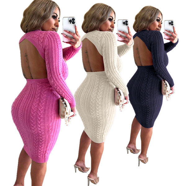 Solid sexy fashion women's sweater dress