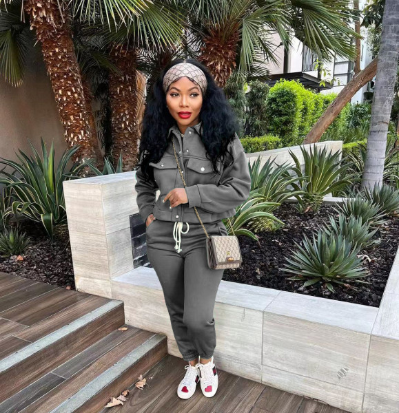 Solid Women's Jacket Top Casual Pants Set Long Sleeve Coat Pants Two Piece Set
