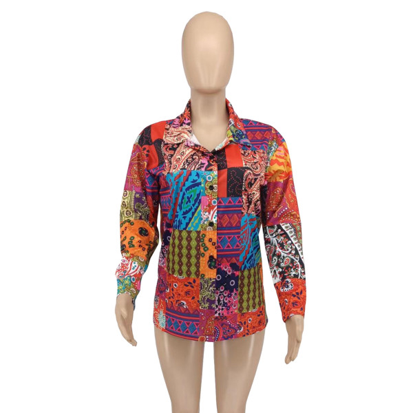 Women's fashion casual printed long sleeved shirt